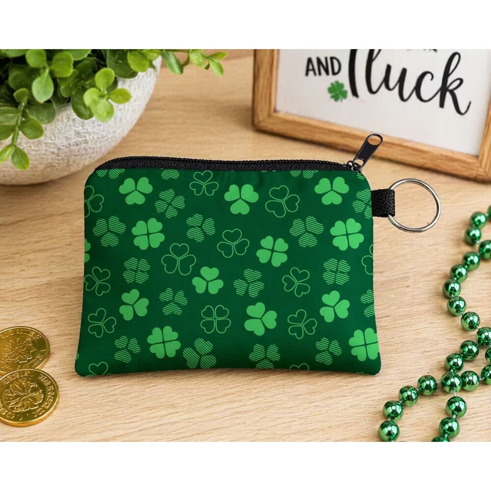 Shamrock Coin Pouch Green Clover Zipper Wallet Keychain St Patrick’s Day